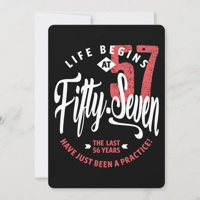 Cartão A vida começa aos 57 | 57.o aniversário (Frente)