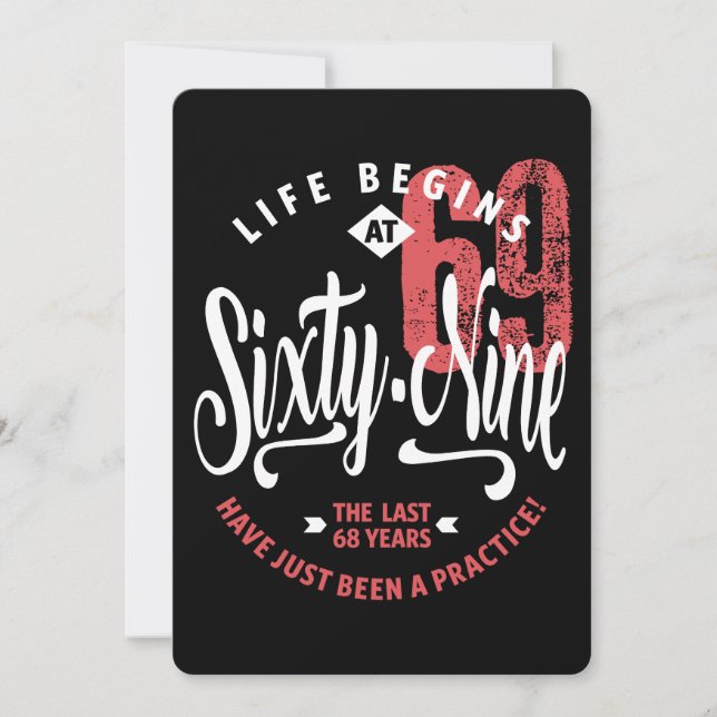 Cartão A vida começa aos 69 anos | 69.o aniversário (Frente)