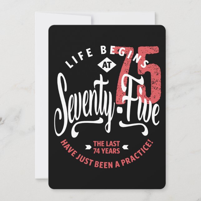 Cartão A vida começa aos 75 anos | 75.o aniversário (Frente)