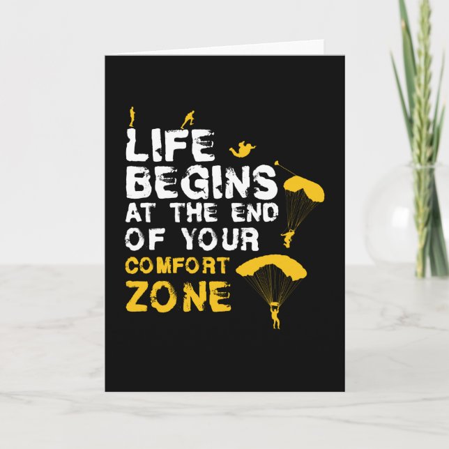 Cartão A vida começa com o Skydiver da zona de conforto (Frente)