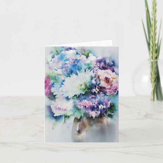 Cartão "A vida continua" Rose Bouquet Watercolor Art (Frente)