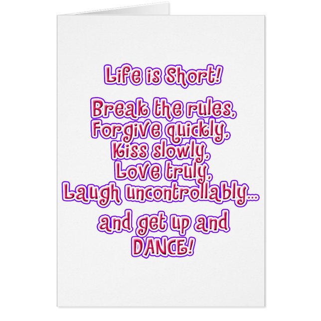 Cartão A vida é curta (Frente)