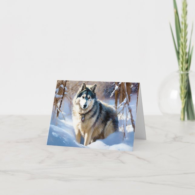 Cartão Aaskan Malamute Deixe Nevar Natal (Frente)