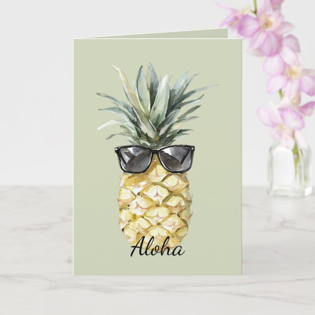 Cartão Abacaxi Tropical Aloha com Óculos de Sol (Orquídea)