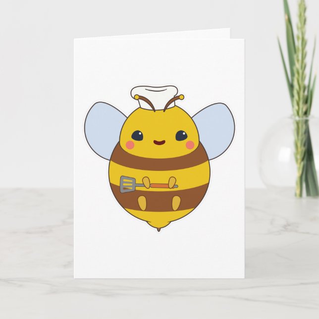 Cartão Abeja como Cozinheira com Chapéu de Chef e Espátul (Frente)