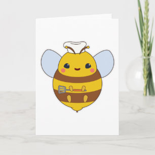 Cartão Abeja como Cozinheira com Chapéu de Chef e Espátul