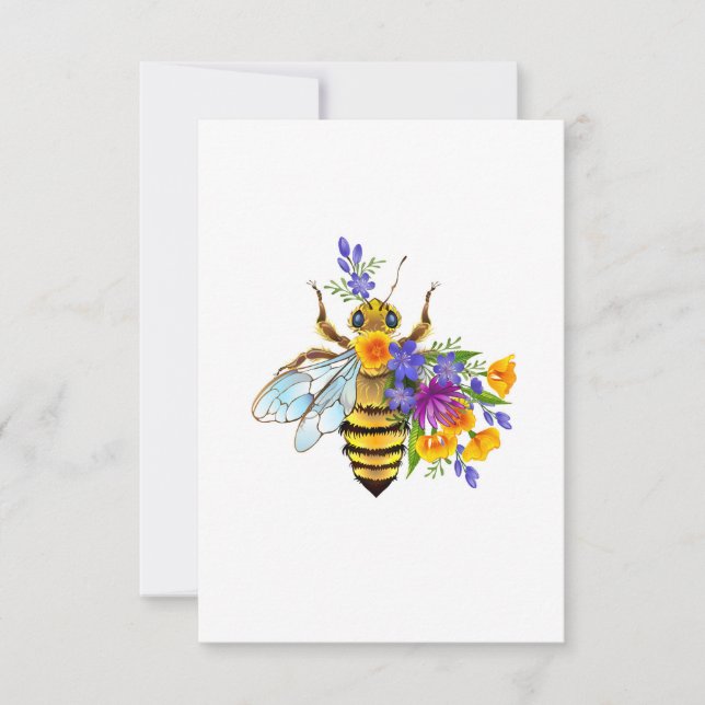 Cartão Abeja flor com plantas silvestres (Frente)