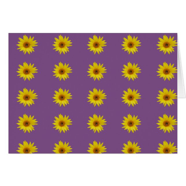Cartão Abelha com padrão de girassol amarelo em roxo (Frente Horizontal)