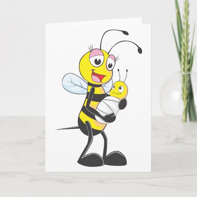 Cartão Abelha feliz da mãe e do bebê (Frente)