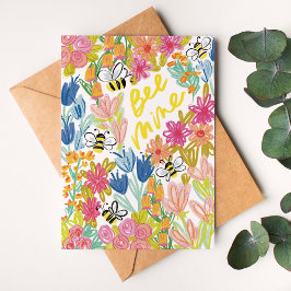 Cartão Abelha Mina Dia de os namorados Floral Colorida