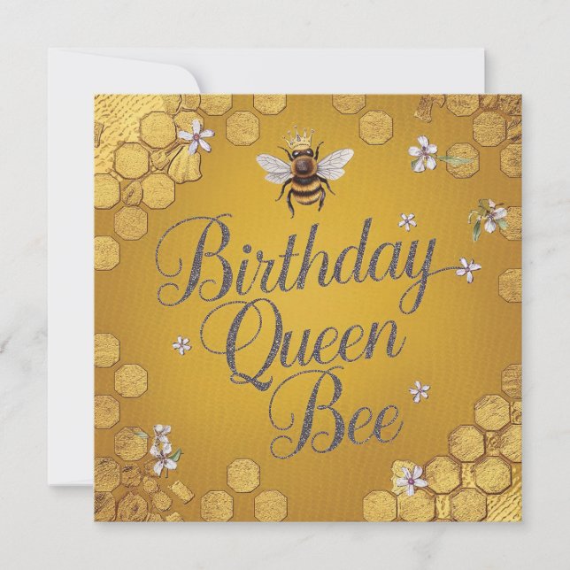 Cartão Abelha Rainha de Aniversário - Design de Honeycomb (Frente)