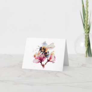 Cartão Abelhas de Aquarela com VAZIO de Flores Rosa