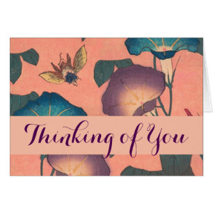 Cartão Abelhas e Flores - Arte Japonesa Rosa Floral