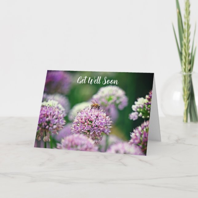 Cartão Abelhas felizes com Flor de Allium Roxo Fiquem Bem (Frente)