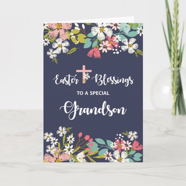 Cartão Abençoações da Páscoa do neto das flores do Cristo (Frente)