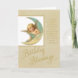 Cartão Abençoações de Aniversário Vintage Angel & bíblia