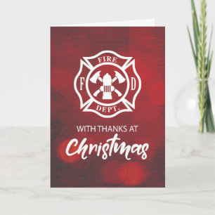 Cartão Abençoações de Natal do Bombeiro Obrigado Emblem