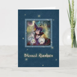 Cartão Abençoado Samhain - Bruxa Blue Sparkle