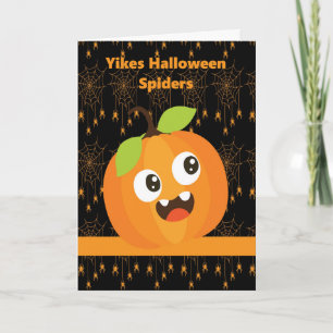 Cartão Abóbora Assustada do Halloween com Aranhas e Sema