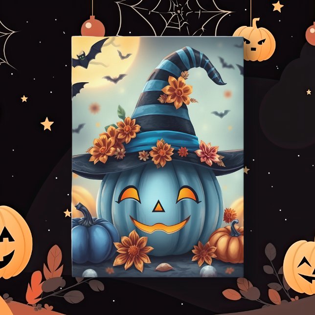 Cartão Abóbora azul de Halloween Jack-o-lantern (Criador carregado)