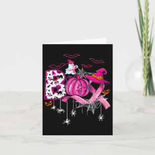 Cartão Abóbora Boo Engraçada Bruxa Fita Rosa Cancro da Ma