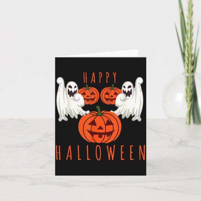 Cartão Abóbora cara de Halloween fantasmas assustadores l (Frente)