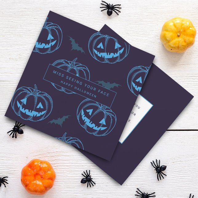 Cartão Abóbora Chic Morcego Halloween (Chic Pumpkin Bat Halloween Card)