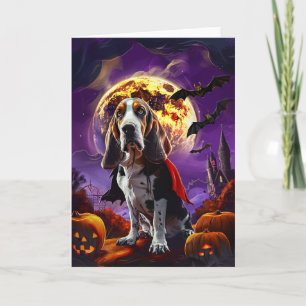 Cartão Abóbora de cachorro Basset Hound no Halloween Assu