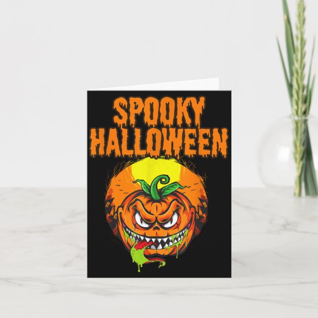 Cartão Abóbora de Halloween Assustadora (Frente)