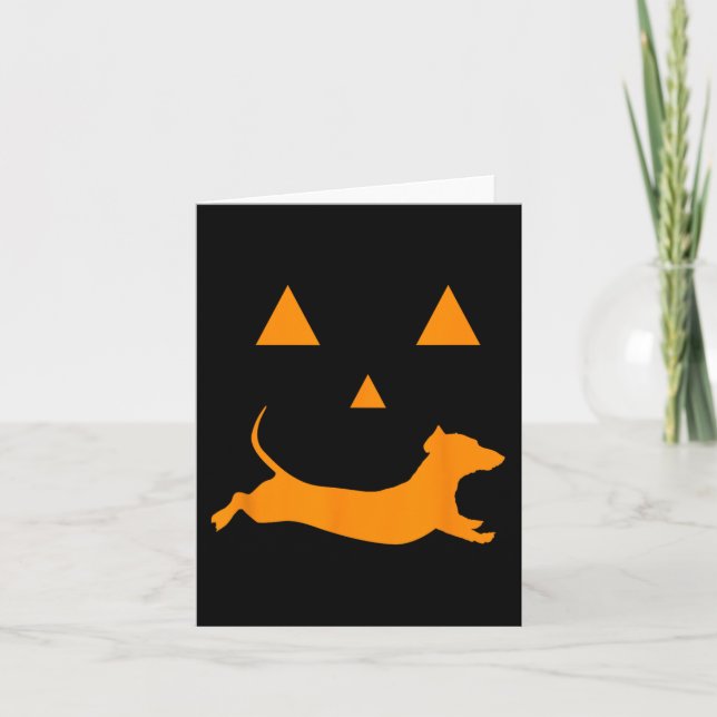 Cartão Abóbora de Halloween Dachshund Jack-o-lantern Fant (Frente)