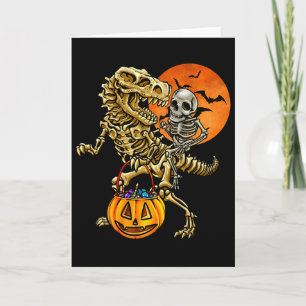 Cartão Abóbora de Halloween de Dinossauro Esqueleto Para 