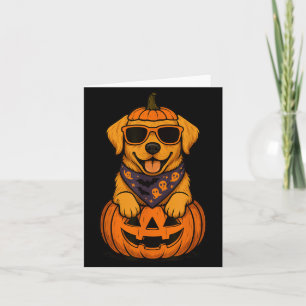 Cartão Abóbora de Halloween do Labrador Retriever Amarelo