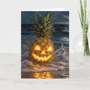 Cartão Abóbora de Halloween em ondas do oceano