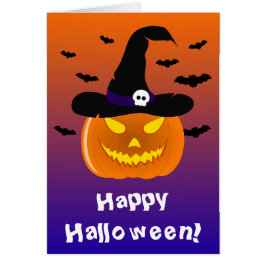 Cartão Abóbora de Halloween Jack o' Lantern Chapéu de Bru