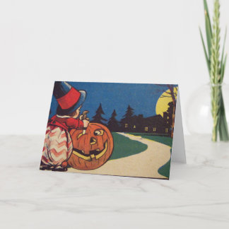 Cartão Abóbora de lua cheia com bruxa Jack O Lantern