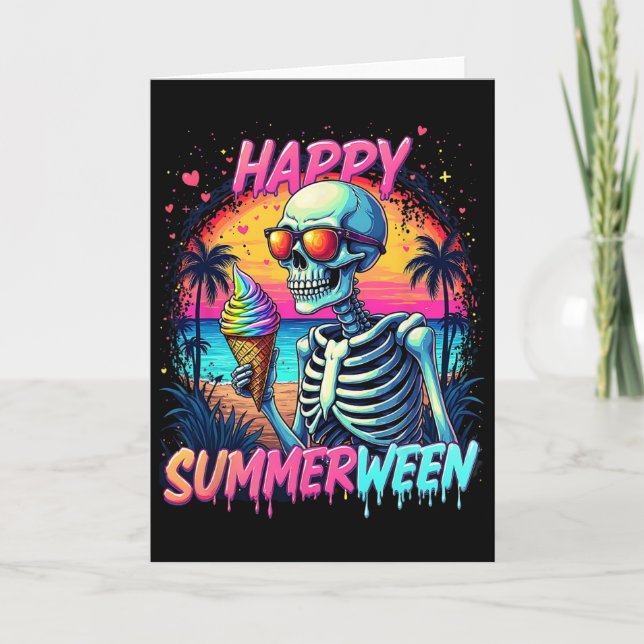 Cartão Abóbora de Melancia de Verão Feliz Summerween  (Frente)