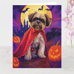 Cartão Abóbora de Vampiro Assustador de Lhasa Apso no Hal