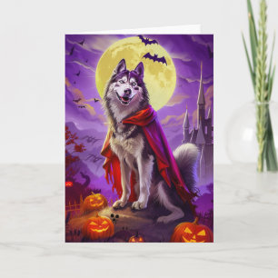 Cartão Abóbora de vampiro Malamute do Alasca no Halloween