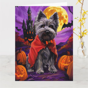 Cartão Abóbora de Vampiro Skye Terrier no Halloween Assus