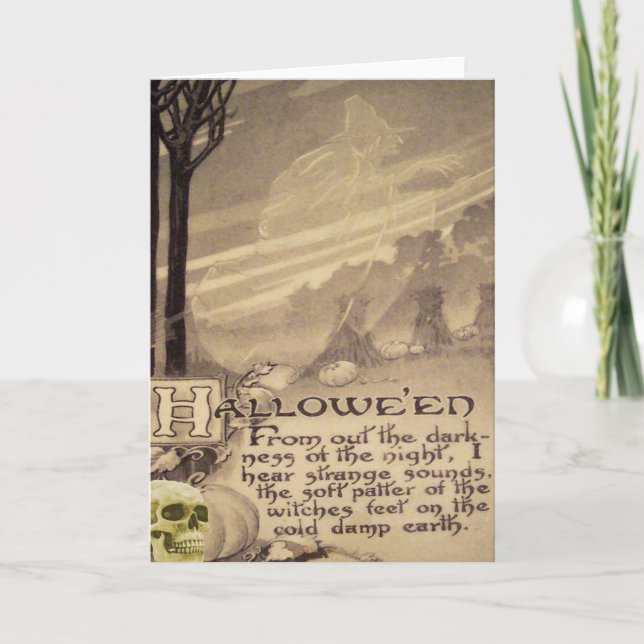 Cartão Abóbora do crânio da bruxa do vôo (Frente)