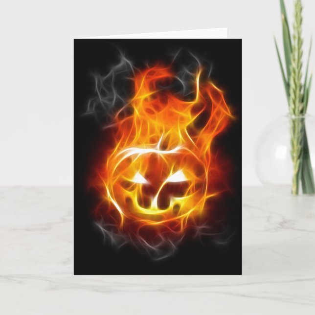 Cartão Abóbora do Halloween em Fogo (Frente)
