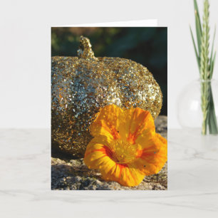 Cartão Abóbora Dourada e Flor Laranja