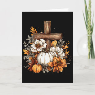 Cartão Abóbora Floral Boho Cruz Outono Jesus Cristão Tha