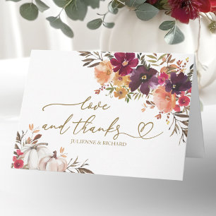 Cartão Abóbora Floral Burgundy Agradecimento de Casamento