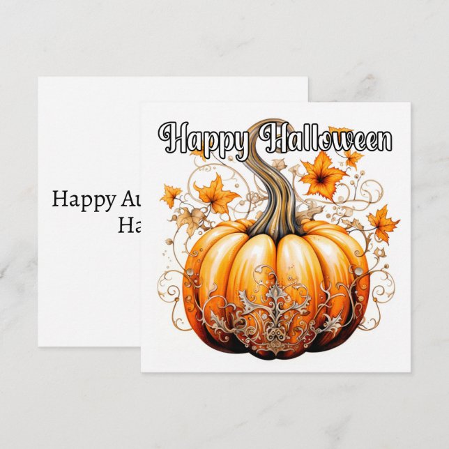 Cartão Abóbora Gótica de Colheita de Halloween (Frente/Verso)