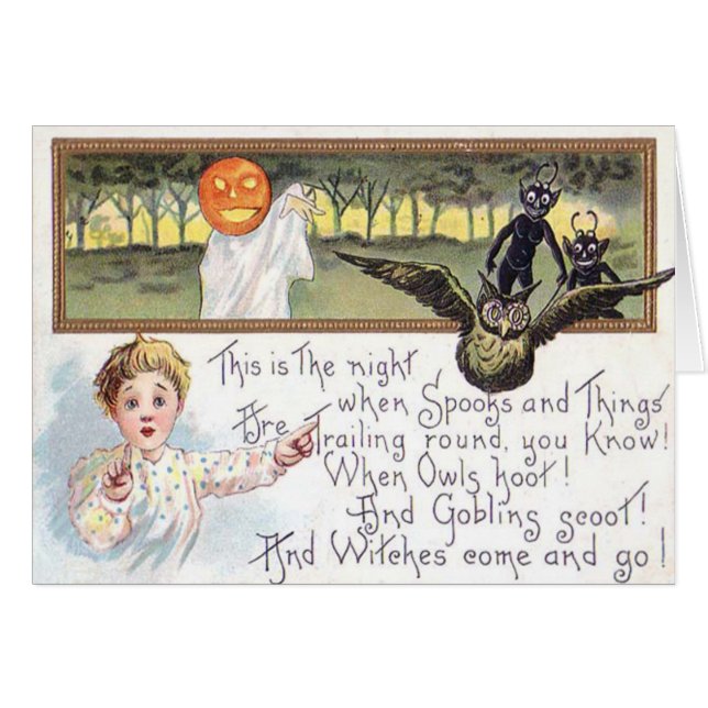 Cartão Abóbora Jack O' Lantern Fantasma Coruja Duende (Frente Horizontal)