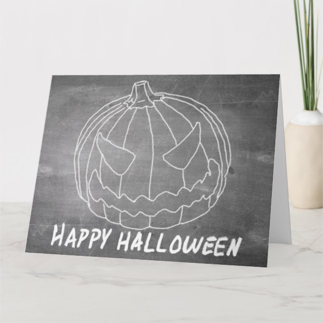 Cartão Abóbora para o Halloween 6 visual de lousa (Frente)