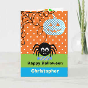 Cartão Abóbora Personalizada Aranha Halloween para Menino