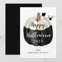 Abóbora Preta e Branca Fofa Feliz Halloween 
