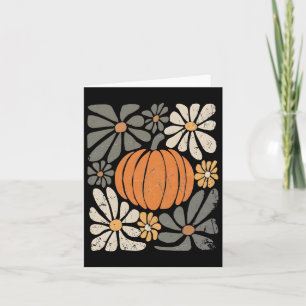 Cartão Abóbora Retro Boho Flores Outono Dia de Ação de Gr